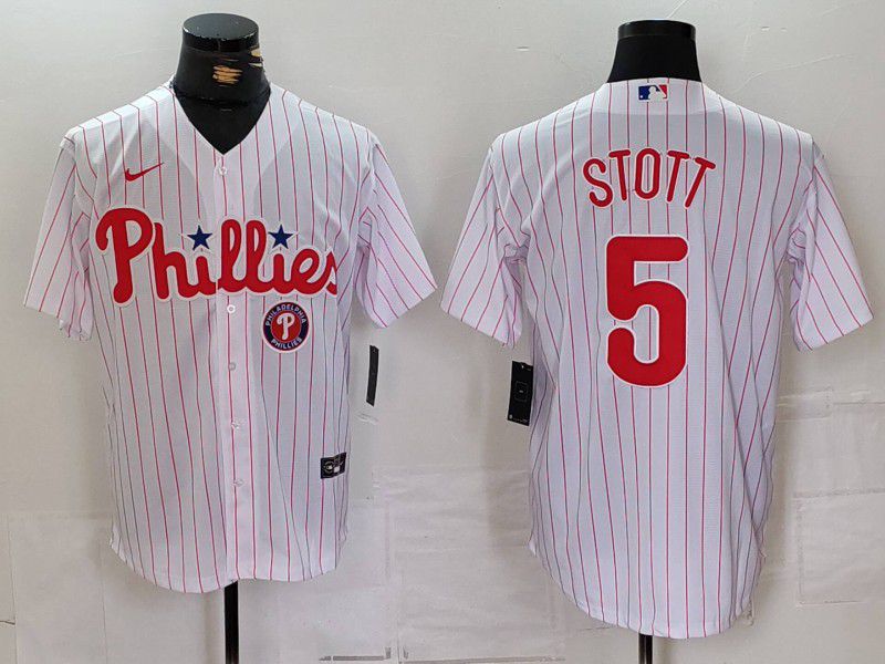 Men Philadelphia Phillies #5 Stott White stripe Nike Game 2024 MLB Jersey style 3